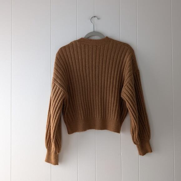 Sophie Rue Tan Ribbed Knit Crewneck Lond Sleeve Jumper Sweater, size XS - Picture 3 of 7